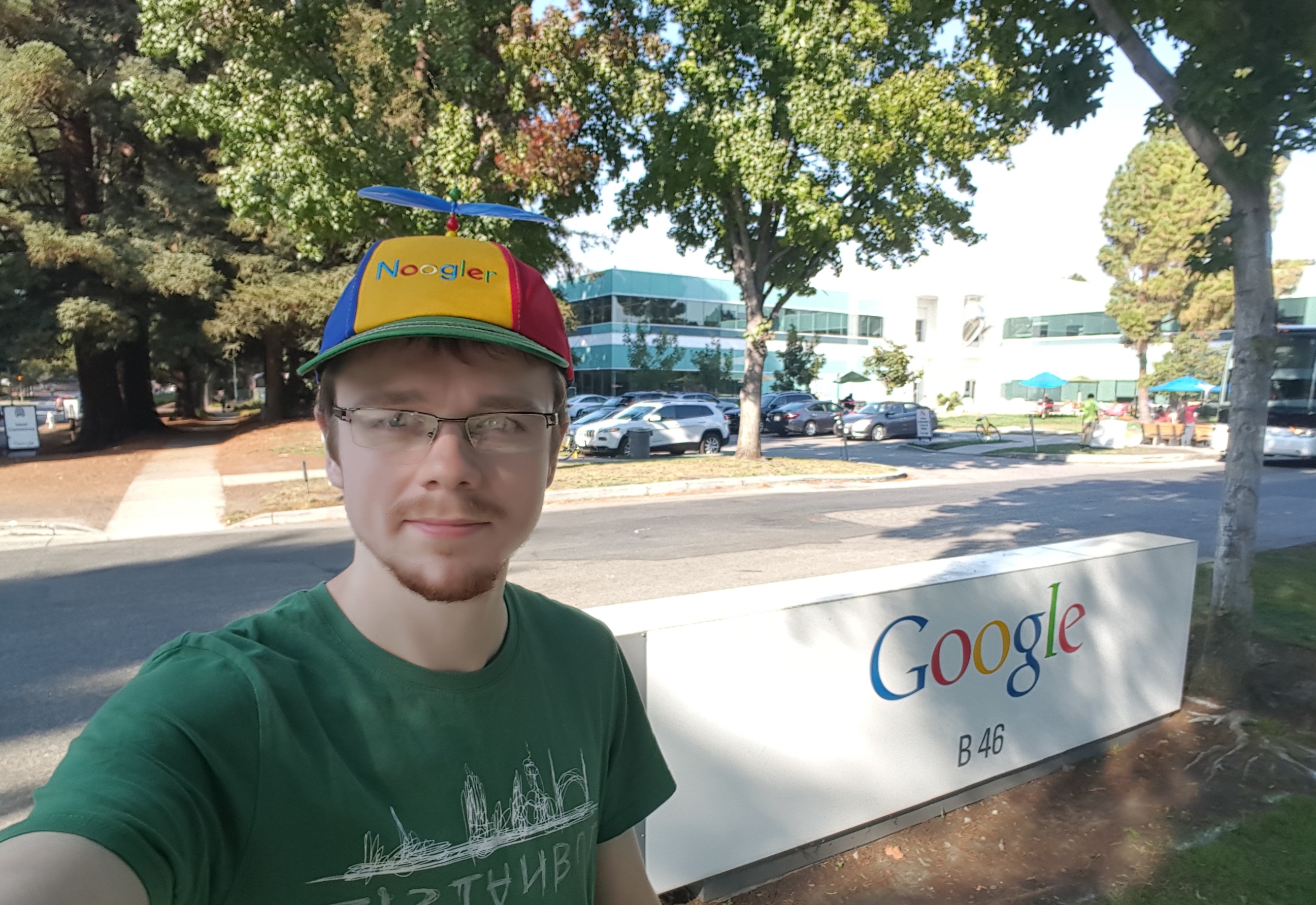 Yours truly, in a spiffy new Noogler hat. Mountain View, CA