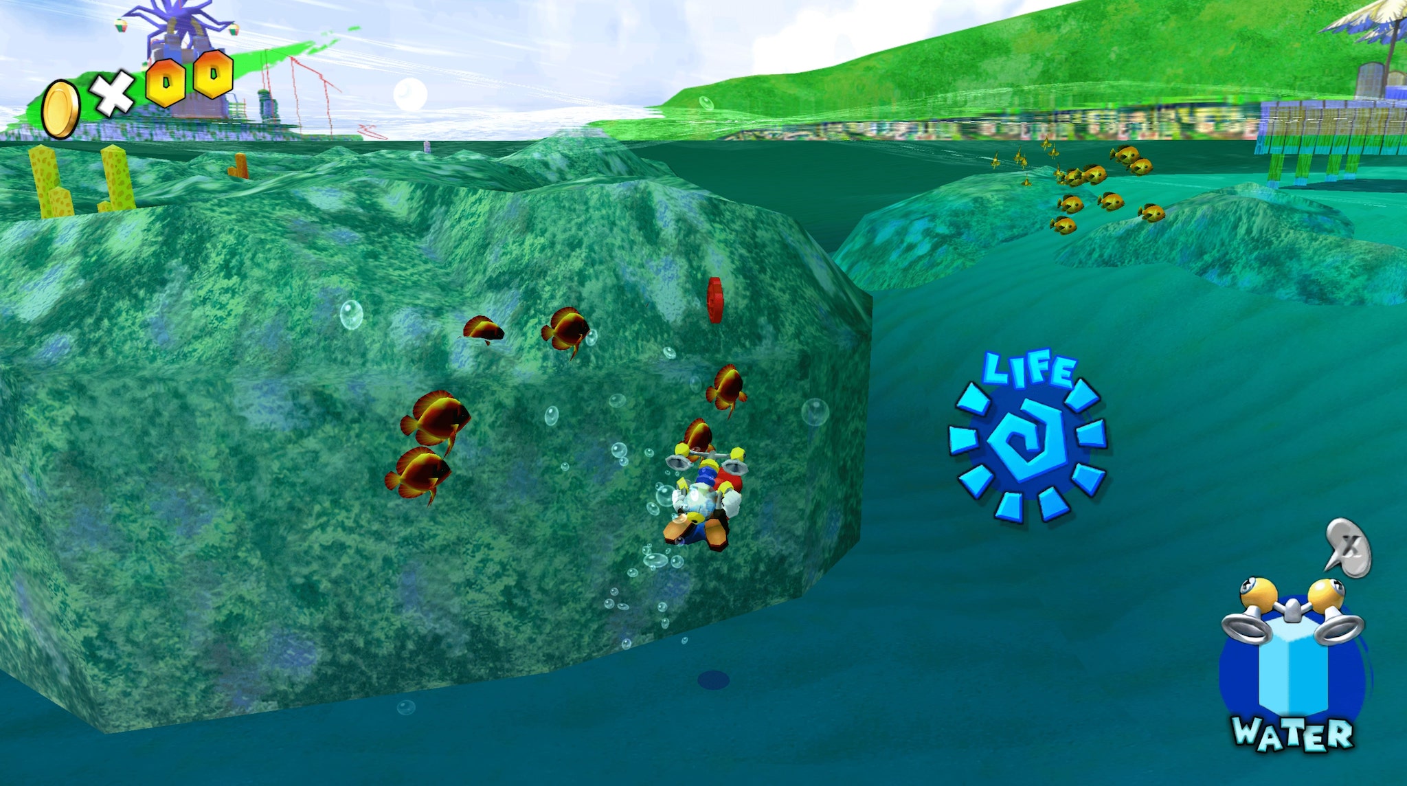 Super Mario Sunshine swimming for red coins